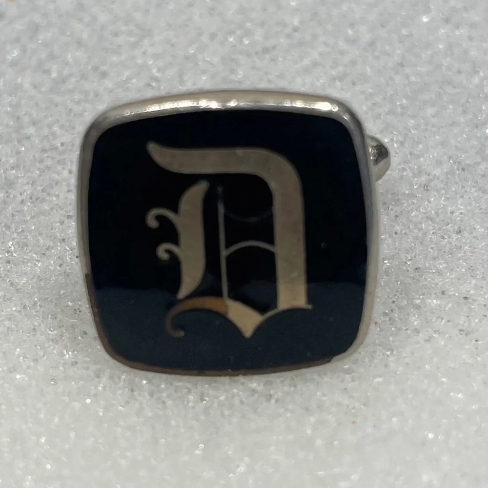 Replacement Lost J Monogram Initial Letter SINGLE Vintage Cuff Link Black Silver